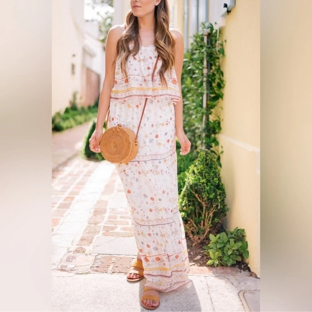 Joie Vernita Silk Maxi Dress - White Floral Pattern - Picture 6 of 13